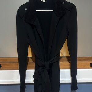 James Perse Black Textured collared and belted jacket